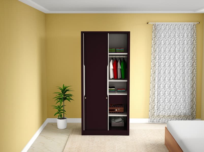 Godrej Interio Sliding Door CRCA Steel Almirah Wardrobe 30161803SD00307 Textured Shell Wine Red on EMI Bajaj Mall