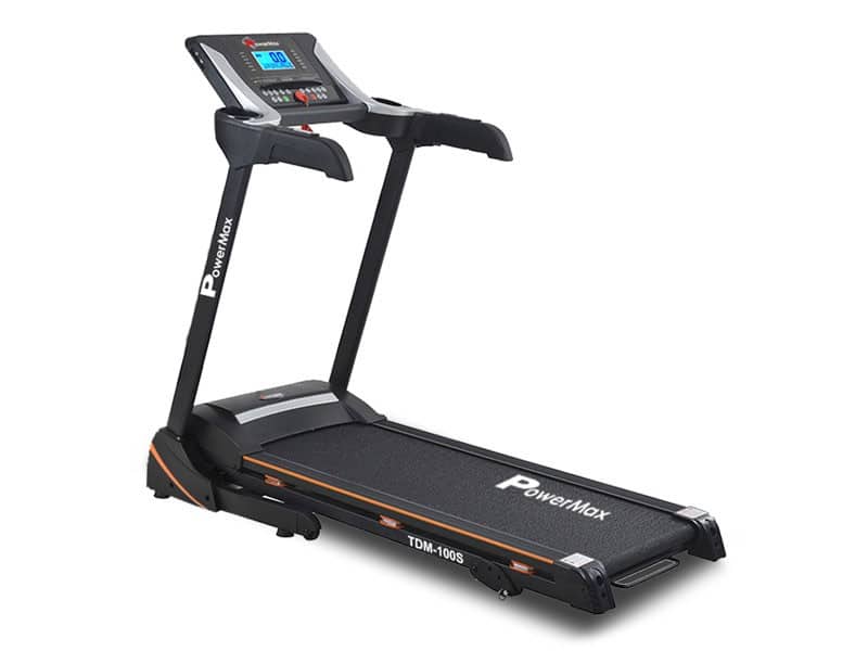 PowerMax Fitness TDM 100S V2 3HP Peak Motorized Treadmill for Home Use 12 Pre Set Promax Workout Session Max User Wt.110kg Top Speed 14.8 Km hr