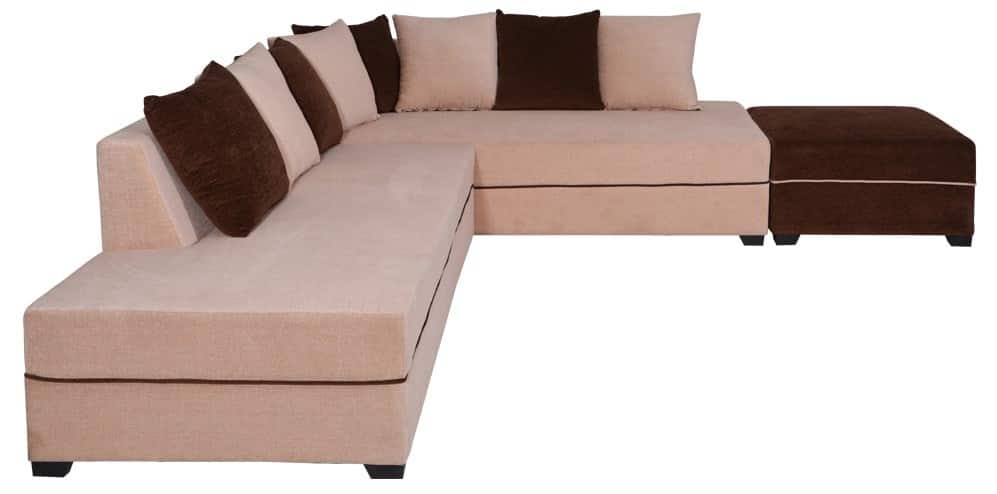 Evok Apollo L Shaped 5 Seater Fabric Sofa Left With Pouf Light