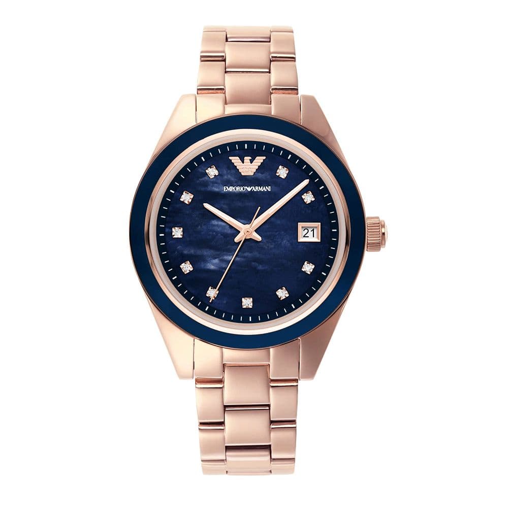 Emporio Armani Leo Analog Blue Dial Womens Watch Rose Gold AR11449 on EMI Bajaj Mall