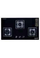 Croma Toughened Glass Top 3 Burner Automatic Hob (Double Drip Tray, Black)