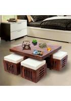 Aaram By Zebrs Furniture Sheesham Wood Square Table With 4 Stools
