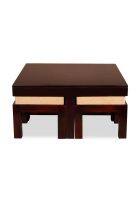 Aaram By Zebrs Modern Furniture Sheesham Indian Rosewood Square Coffee Table with 4 Stools Rkw00054