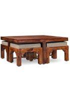 Aaram By Zebrs Modern Furniture Sheesham Indian Rosewood Square Coffee Table with 4 Stools Rkw00055