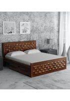 Aaram by Zebrs Woodway Solid Wood King Size Bed With Drawer Storage In Provincial Teak Finish