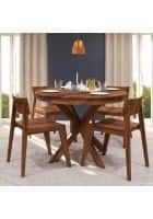 Apka Interior 4 Chairs With Cushion Teak Wood Dining Table Set (Honey Finish)