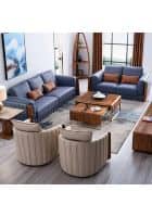 Apka Interior Daniel Five Seater Leatherette Sofa Set (Finish Color Blue)