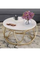 Apka Interior Metal Coffee Table (WHITE AND GOLDEN)