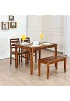 @home by Nilkamal Europa Solid Wood 4 Seater Dining Set With Bench (Walnut)