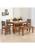 @home by Nilkamal Europa Solid Wood 6 Seater Dining Set With Bench (Walnut)