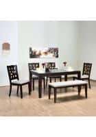 @home by Nilkamal Forester 1+4 Bench Glass Top Dining Set (Dark Walnut)