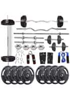 BULLAR Cast Iron Home Gym Set 50 kg Cast Iron Weight Plates Combo with 5Ft Straight and 4ft Curl Rod, Pair of Dumbbell Rods and Workout Equipments for Men