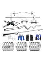 BULLAR Steel Home Gym Set 40 kg with 3Ft Curl, 5Ft Straight Rod (23mm), Dumbbell Rods, Steel Weight Plates Combo, Gym Equipment for Workout Fitness Exercise Kit Steel Home Gym Combo