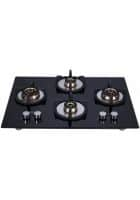 Elica 4 Burners Gas Stove Glass Black (WP ELITE PRO BRASS HYBRID 704MT)