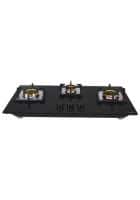 Elica 3 Burners Gas Stove Glass and Brass Black (FLEXI FB HCT 375 DX)