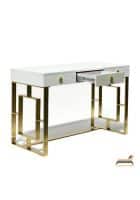 Furniture Adda Steel & Wooden Top Tang Console Table (White and Gold)