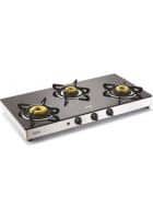 Glen 3 Burner Glass Gas Stove With High Flame Forged Brass Burner Auto Ignition Double Drip Tray (1038 GT FB AI)