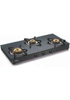 Glen 3 Burner Glass Gas Stove With High Flame Forged Brass Burner Double Drip Tray Black (1038 GT FB DD BL)