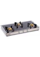 Glen 3 Burner Mirror Finish Glass Gas Stove With High Flame Forged Brass Burner (1038 GT FBM)