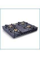Glen 4 Burner Glass Gas Stove With Forged Brass Burner Auto Ignition 60 CM Black (1041 GT FB BL AI)