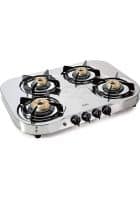 Glen 4 Burner Stainless Steel Gas Stove Extra Wide 1 High Flame 3 Brass Burner Auto Ignition 70 CM (1045 SS HF BB AI)