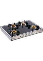 Glen 4 Burner Glass Gas Stove Mirror Finish 1 High Flame 3 Forged Brass Burners Auto Ignition 70 CM (1048 GT FBM AI)
