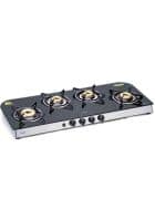 Glen 4 Burner Glass Gas Stove Extra Wide 1 High Flame 3 Forged Brass Burner Auto Ignition (1049 GT FB AI)
