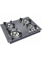 Glen 4 Burner Glass Hobtop With Double Ring Forged Brass Burner Auto Ignition (1064 RO HT DB)