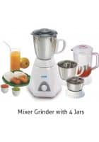 Glen Mixer Grinder 750W With 1 Liquidiser Jar With Fruit Filter 3 Stainless Steel Jars - White (4026 Plus)