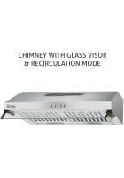 Glen Straight Line Kitchen Chimney Recirculation only Carbon Filters Baffle filters 60cm 1000 m3/h -Silver (6003 SS 60 BF LTW)