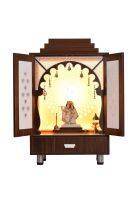 Harey Krishna Wooden Pooja Mandir With Backlit LED Lighting, Home Temple With Shutters