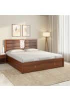 Nilkamal Noir Premier Storage Bed with Upholstered Headboard Engineered Wood Queen Hydraulic Bed (Walnut)