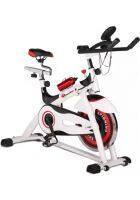 PowerMax Fitness BS-155 Spin Exercise Bike for Home Use [15Kg Two Way Rotation Flywheel, Max User Weight 150kg, LCD Display, Belt Drive, 3pc Crank and Anti-slip Pedal]| Ideal for Tummy & Lower Body (White)
