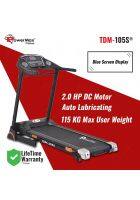PowerMax Fitness TDM-105S 4HP Peak Motorized Treadmill Max User Weight 115kg Foldable with 3 Level Manual Incline, 6 Level Shock Absorption System, MP3 & USB Input and Semi-Automatic Lubrication