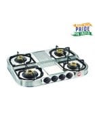 Prestige 4 Brass Burners Royale Stainless Steel Manual Gas Stove Silver (DGS 04-40257)