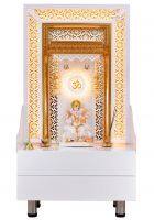 Saubhagya - Home Temple / Wooden Mandir / Puja Unit Glossy White Extra Storage Led Lights