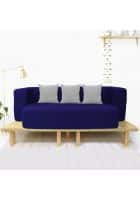 Sleep Spa Blue Couch Sofa Cum Bed 4 Seater Washable JUTE Fabric 4 cushions 78x44x14 inches