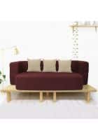 Sleep Spa Maroon Couch Sofa Cum Bed 3 Seater Washable JUTE Fabric 3 cushions 72x44x14 inches