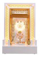 Swarnim - Wooden Pooja Temple Glossy White With Jali And LED Lights