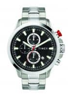 Timex E Class Surgical Steel Black Dial Gents Silver Analog Watch