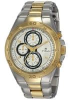 Titan 42 mm Chronograph Analog Watch, Silver and Gold Strap