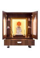 Vaikunth - Wooden Home Temple With Doors Led Lights In Walnut Colour