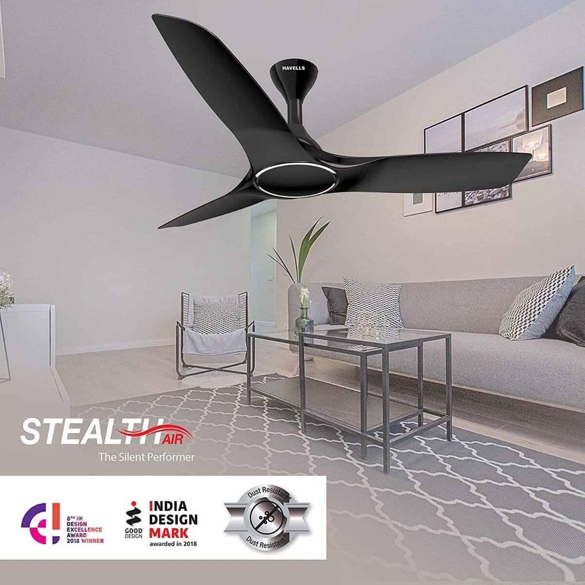 havells stealth 1250mm ceiling fan metallic black