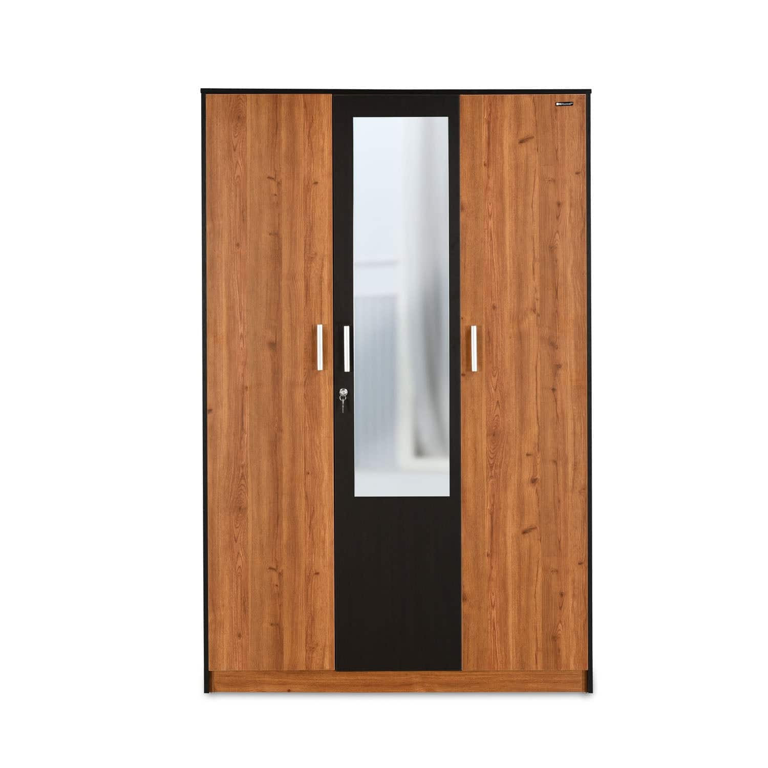 Nilkamal Colton Engineered Wood 3 Door Wardrobe with Miror Oak Wenge on EMI Bajaj Mall