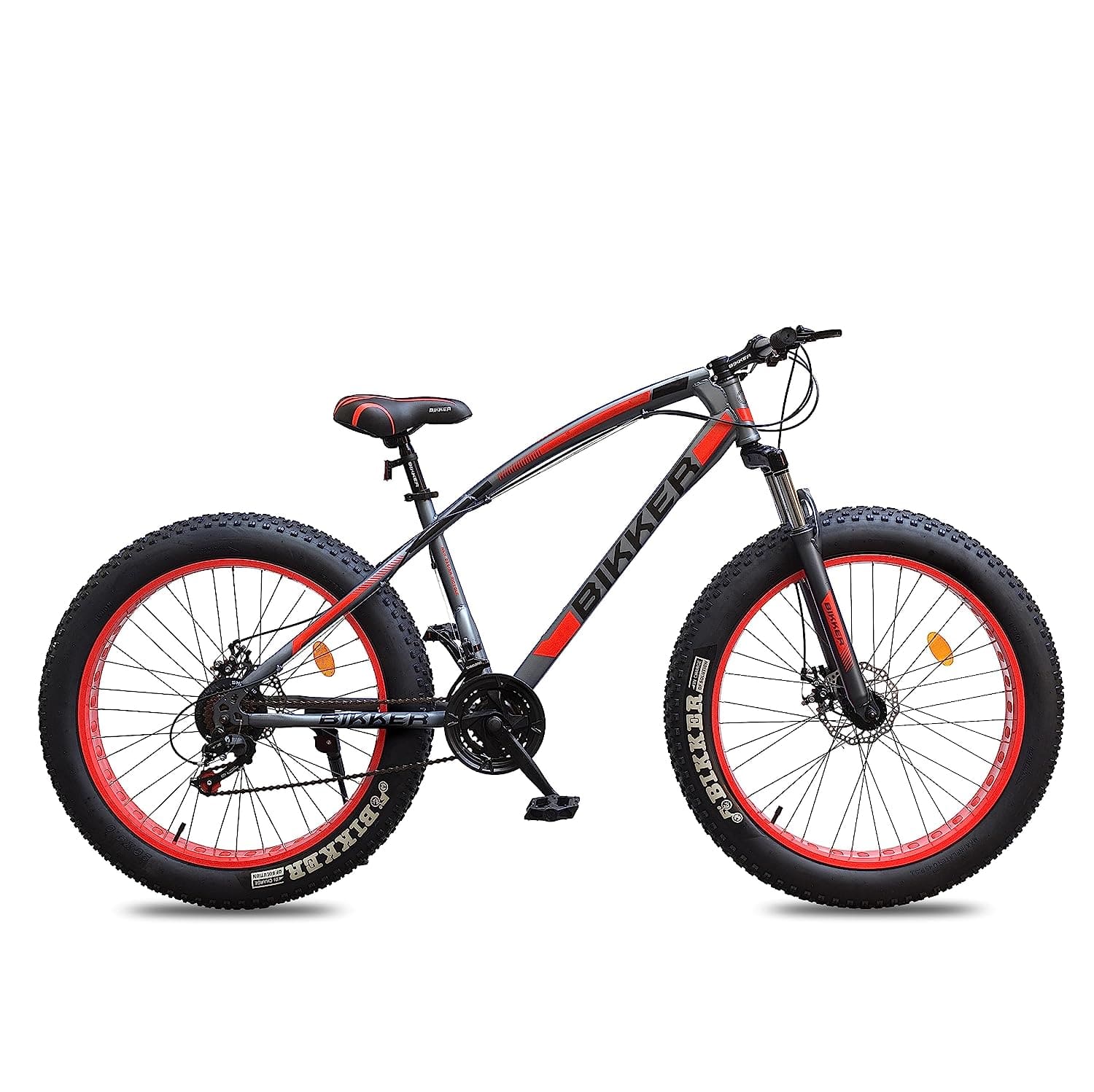Bikker Refurbished Fat Bike Dual Disc Brake Suspension Fork with 21 Speed Cycle Blue Orange