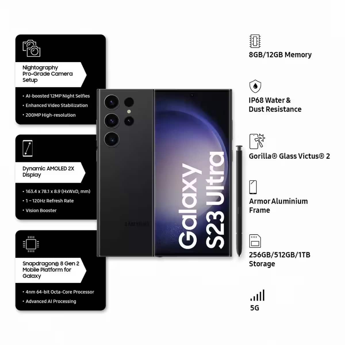 Samsung Galaxy S23 Ultra 512 GB Storage Phantom Black (12 GB RAM) on EMI Bajaj Mall