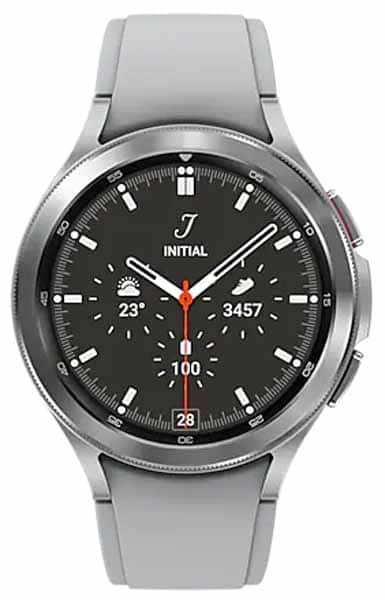 Samsung Watch 4 Clasic LTE 46 mm 1.4 inch Customisable Fluoroelastomer Case Silver Strap Smart Watch SM R895FZSAINU on EMI Bajaj Mall